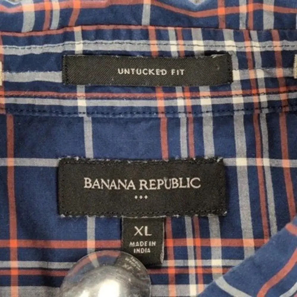 Banana Republic Shirt Mens XL Blue Plaid Button Up Long Sleeve Untucked Fit
